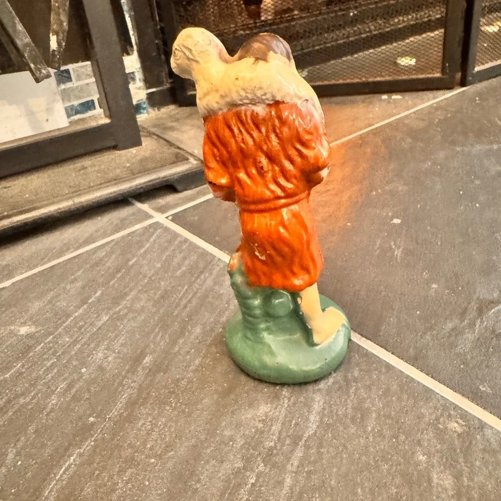 Vintage Nativity Shepherd‎ Carrying Lamb Figurine Religious Christmas Decor